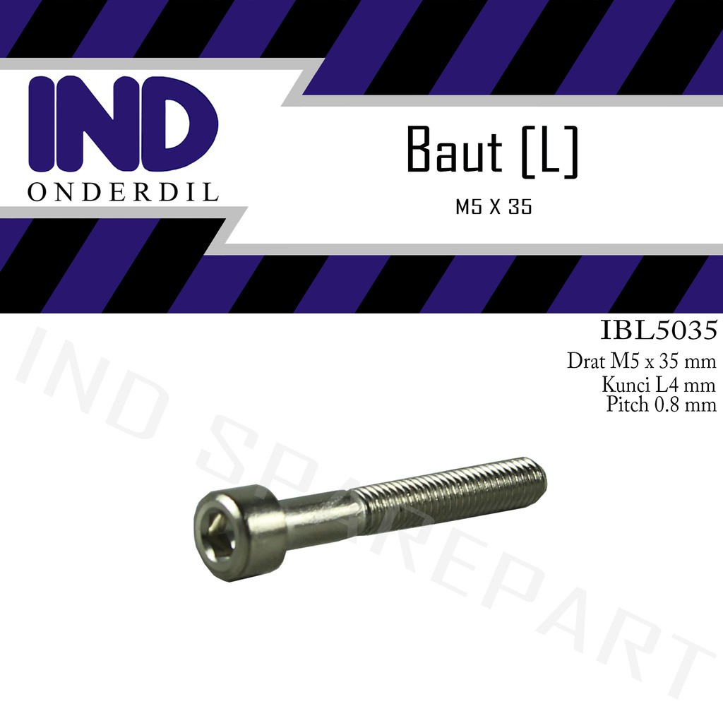 Baut-Baud-Bolt L-L4 M5x35-5X35-M 5 x 35 Kunci-K 4 P-Pitch 0.8