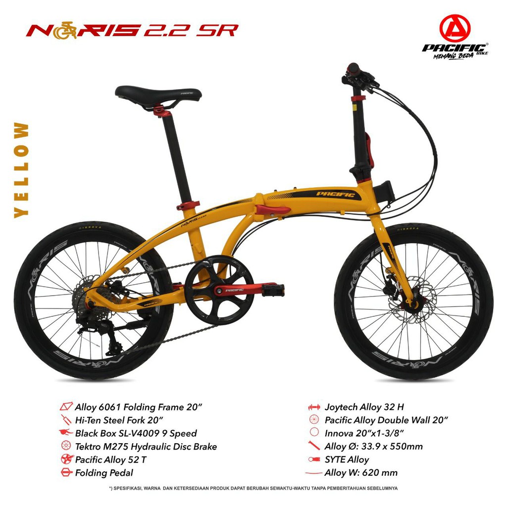 SEPEDA LIPAT PACIFIC NORIS 2.2 SR BICYLE FOLDING BIKE ALLOY 9 SPEED HYDRAULIC DISC BRAKE