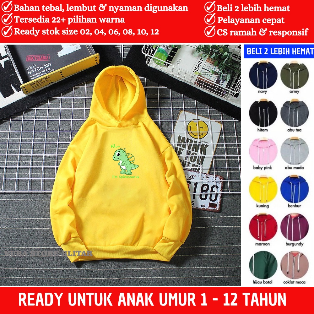 Switer Hodie Baju Jamper Anak Cewek Cowok Kembar Model Dino 10 Tahun Branded Import Usia Bayi Balita