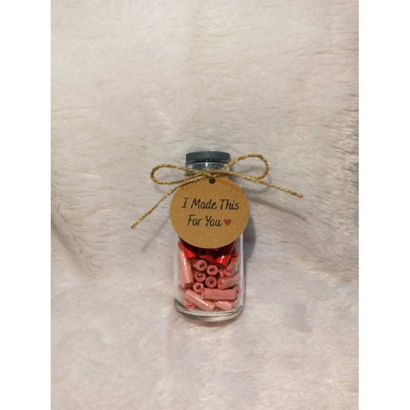 Wish in bottle Botol kaca 100ml Surat dalam kapsul 60 wish kado unik Hang Tag Happy Birthday Love-I made this for you