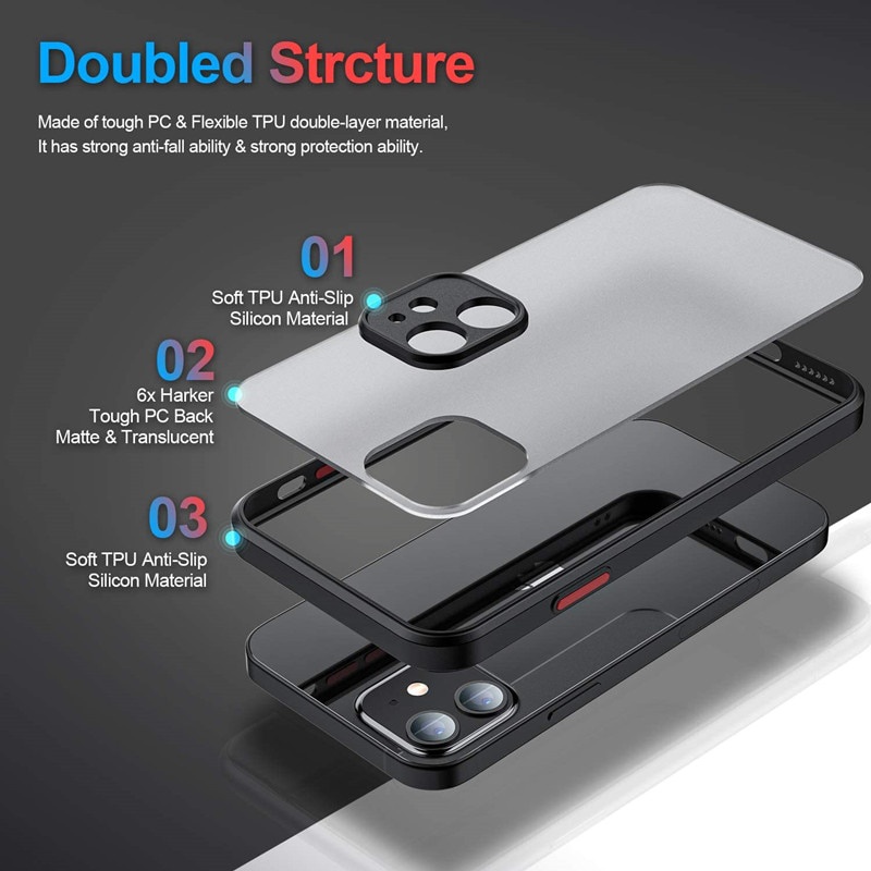 Hard Case PC Matte Bumper Silikon Shockproof Cover iPhone 14 13 12 11 Pro Max XR XS X 7 8 Plus SE