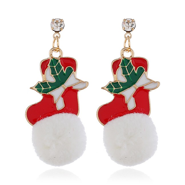 LRC Anting Tusuk Fashion White Snowflake Cartoon Snowball Earrings D22204