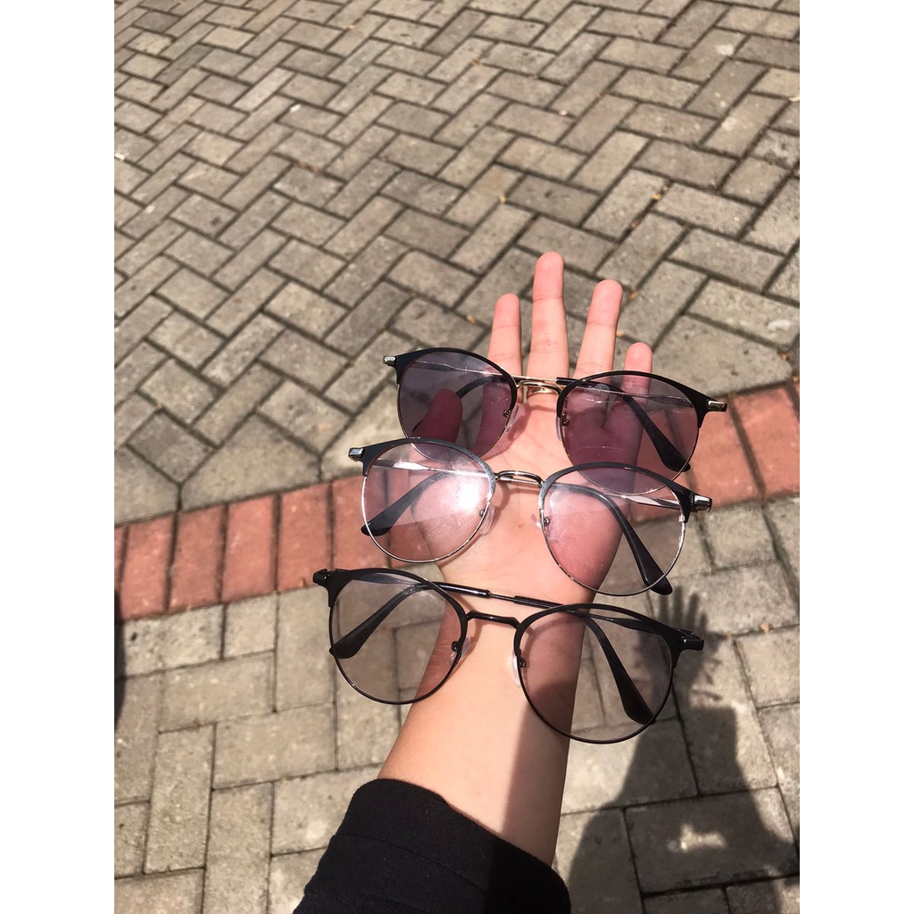 2 In 1 Kacamata Korea lensa photocromic anti radiasi wanita pria kaca mata bingkai Titanium perubahan warna fotocromic