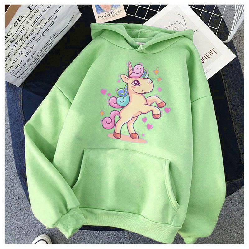 Sweater Hoodie Anak Laki-laki/Perempuan Usia 4-13 Tahun Hoodie Anak Motif Gambar Unicorn Bahan Tebal Premium