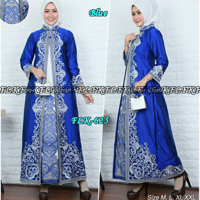 FLK 625 stelan gamis bordir bhn tafeta +rok sepan(resleting) M-XXL