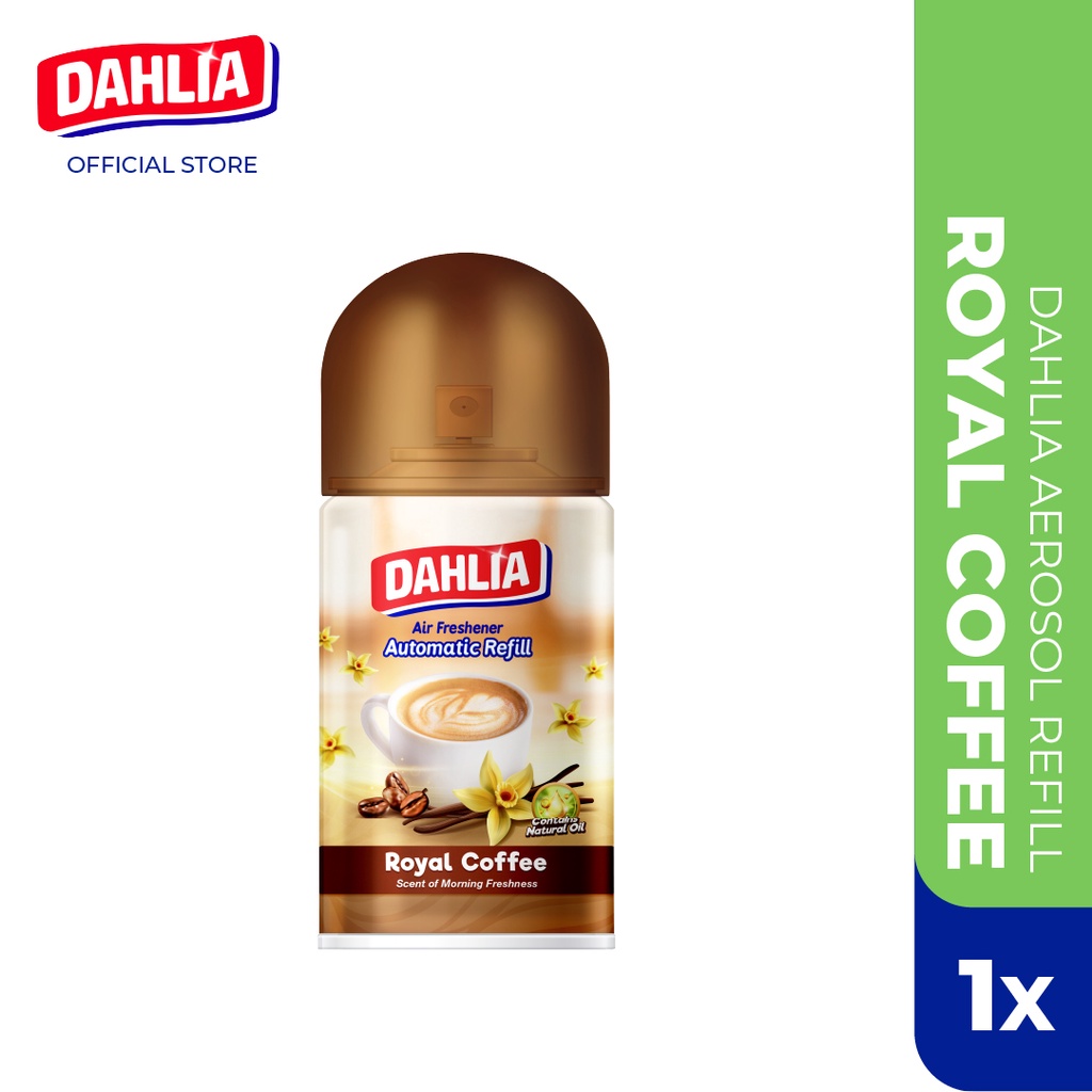 DAHLIA Air Freshener Automatic Refill Royal Coffee Isi 1 (225ml) - Pengharum Ruangan Otomatis, Wangi Kopi yang Hangat &amp; Menghilangkan Bau