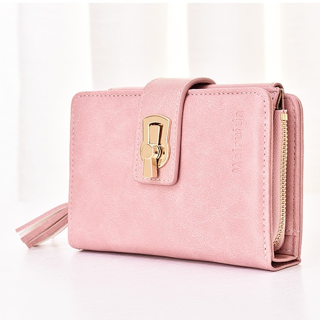 DOMPET LIPAT WANITA KECIL KULIT PINK MARTY WA418P3 IMPORT KOREA MINI SLOT KARTU UANG RESLETING KOIN PENDEK TIPIS REMAJA KEKINIAN BATAM BRANDED PREMIUM