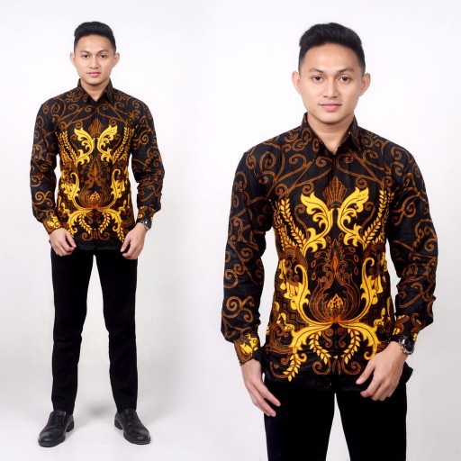 Dt Collection  - Kemeja Batik Cowok  Motif Kenongo Warna Abu Lengan Panjang