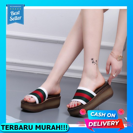 Sandal Wanita Wedges Flat Cewek Sendal Slop Wages Sepatu Murah Original Branded Import Selop Berkual