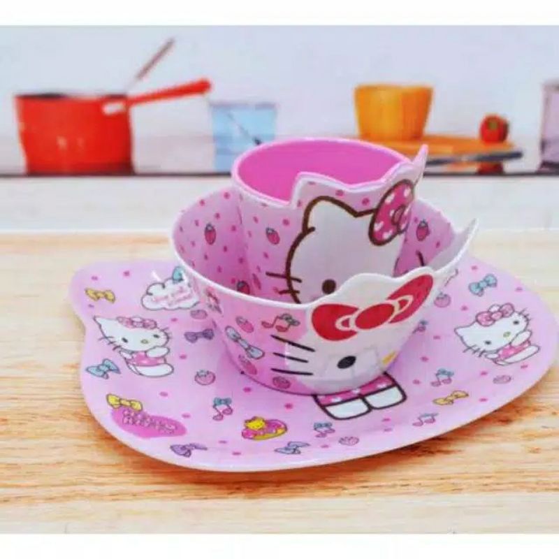 SET PIRING HELLO KITTY MELAMIN TEBAL MANGKOK HELLO KITTY PIRING HELLO KITTY GELAS HELLO KITTY