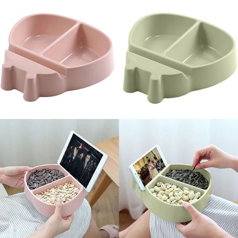 Tempat Makan Snack Camilan Buah / Mangkok Kacang Kuaci dengan Stand Holder Hp