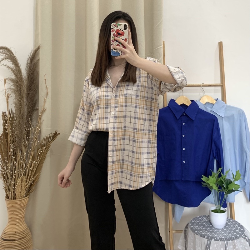 Naru Oversize Shirt - PLENARIO ID | Kemeja wanita - atasan wanita - blouse wanita - oversize - COD-Yellow