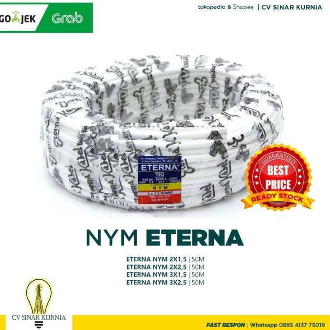 Kabel Listrik NYM 2x1,5mm 50M ETERNA | ETERNA Kabel NYM | SNI