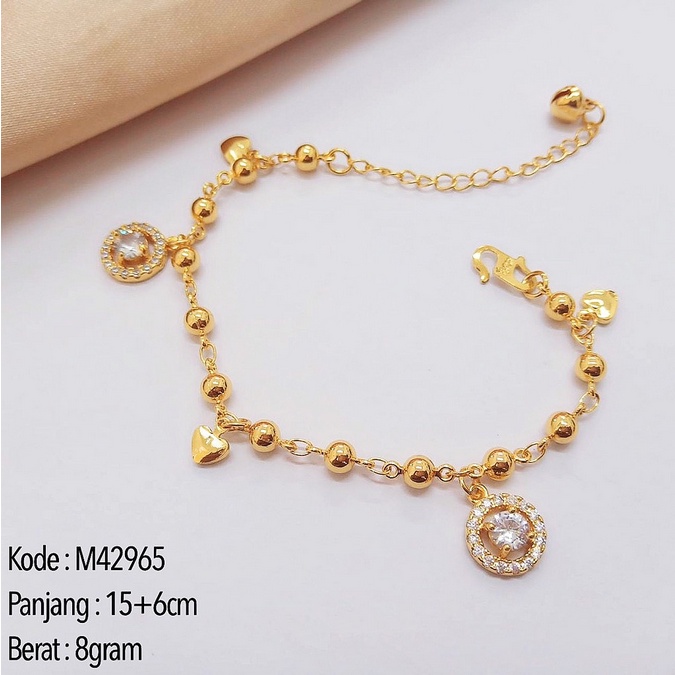 4296514 Gelang Tangan Titanium Rantai Love Kecil Dengan Permata Bulat Lapis Emas 24k