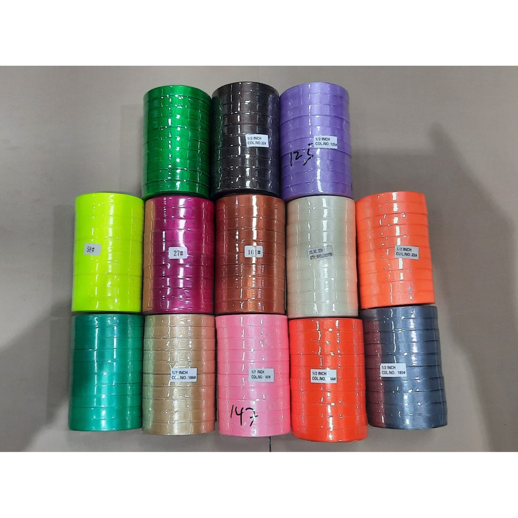 

Pita Ribbon Satin Taiwan Lebar ½ inch 0.5 inch - (1.2 cm) per pack isi 10 roll