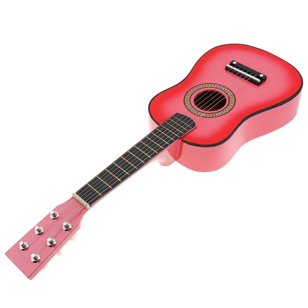 Gitar Akustik 23 Inci Bahan Basswood Hitam Dengan Senar Kawat Picks 3 Warna Untuk Anak Pemula