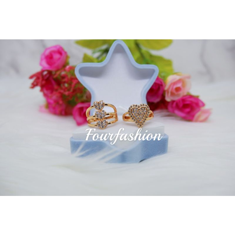 Fourfashion Cincin Xuping Dewasa Motif Love &amp; Love 3 Permata Kekinian