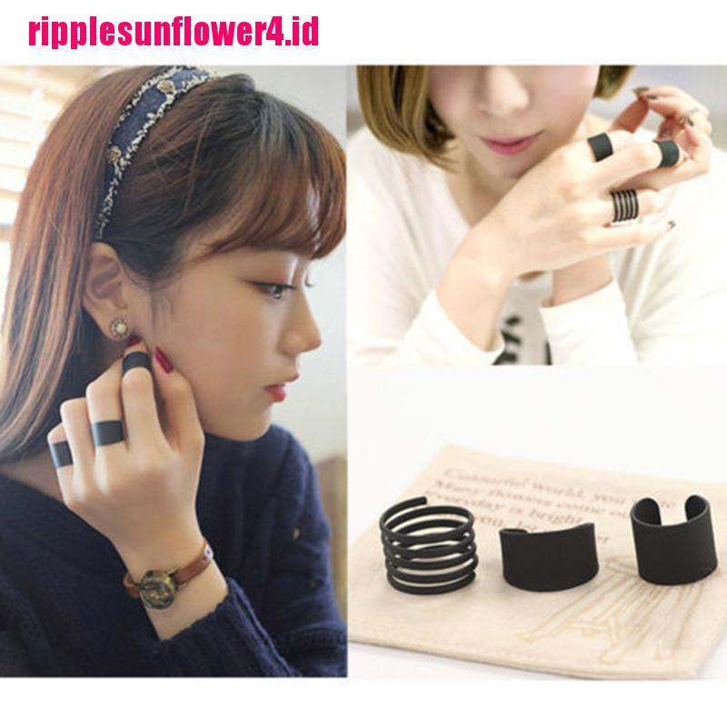 3pcs / Set Cincin Midi Model Terbuka Warna Hitam Untuk Wanita