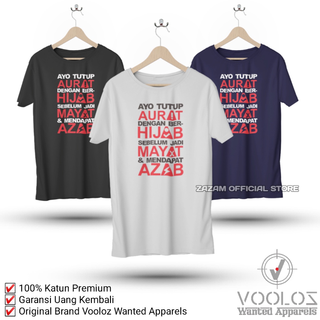 Kaos Dakwah Pria Muslim Terbaru Kata Kata Ayo Berhijab Premium Cotton Baju Atasan Kaos Islami Dewasa Premium Oblong XL-3
