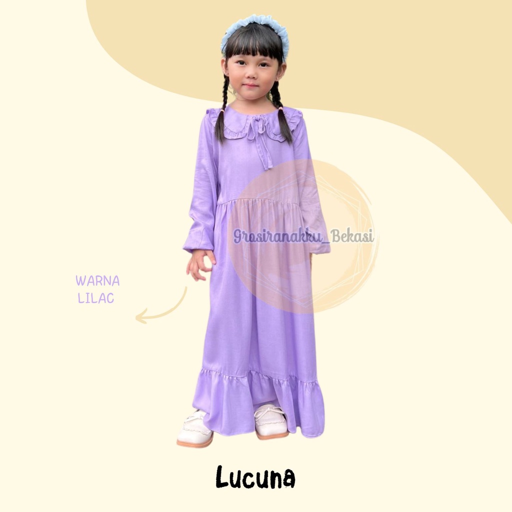 Gamis Rayon Anak Hanum Lucuna Warna Lilac Size 2-10 Thn