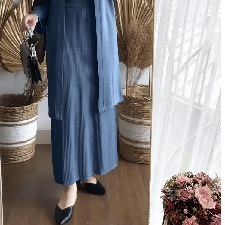 ➩ Yurika One Set Rok Span + Cardigan 2 In 1 Setelan Rajut Tebal Lembut Wanita Premium Terbaru Fit to