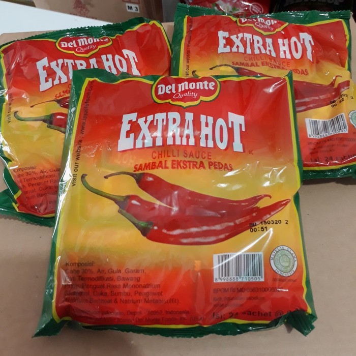

Delmonte sambal sachet extra hot 1 dus isi 20 pack x 24 sachet