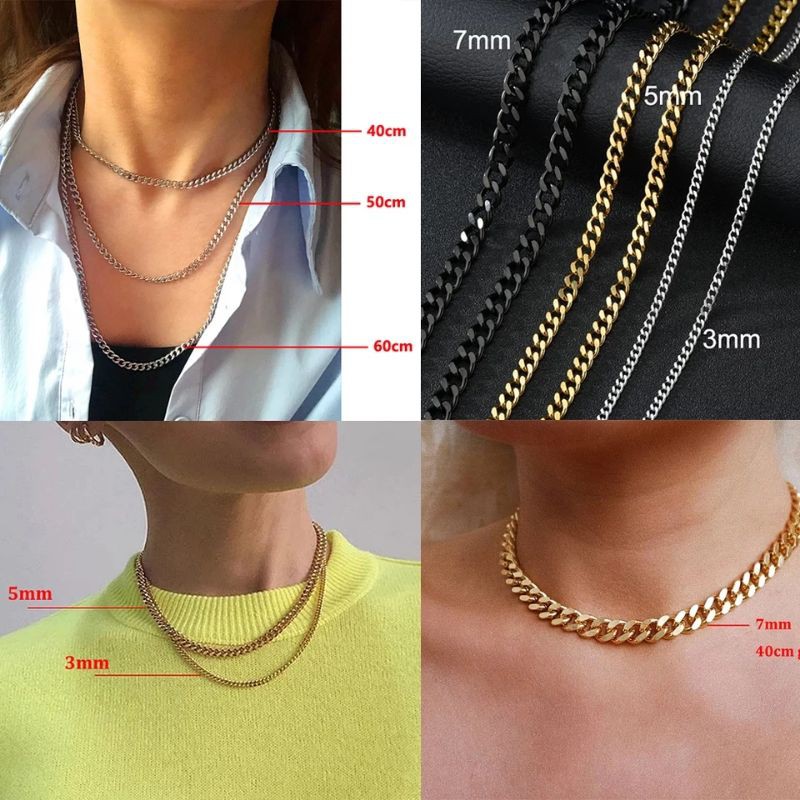 kalung rantai choker fashion aksesoris punk pria wanita bisa pilih warna dan ukuran