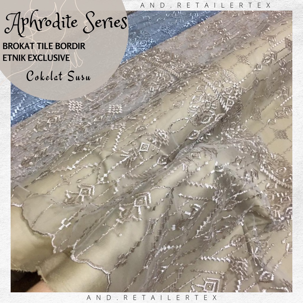 Bahan Kebaya Premium Etnic Tile Bordir Aphrodite warna Coksu Design by Sapto