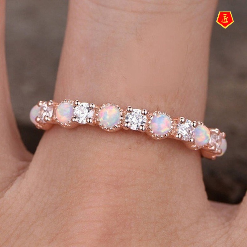 [Ready Stock]14K Rose Gold Opal Diamond-Studded Ring Fashion