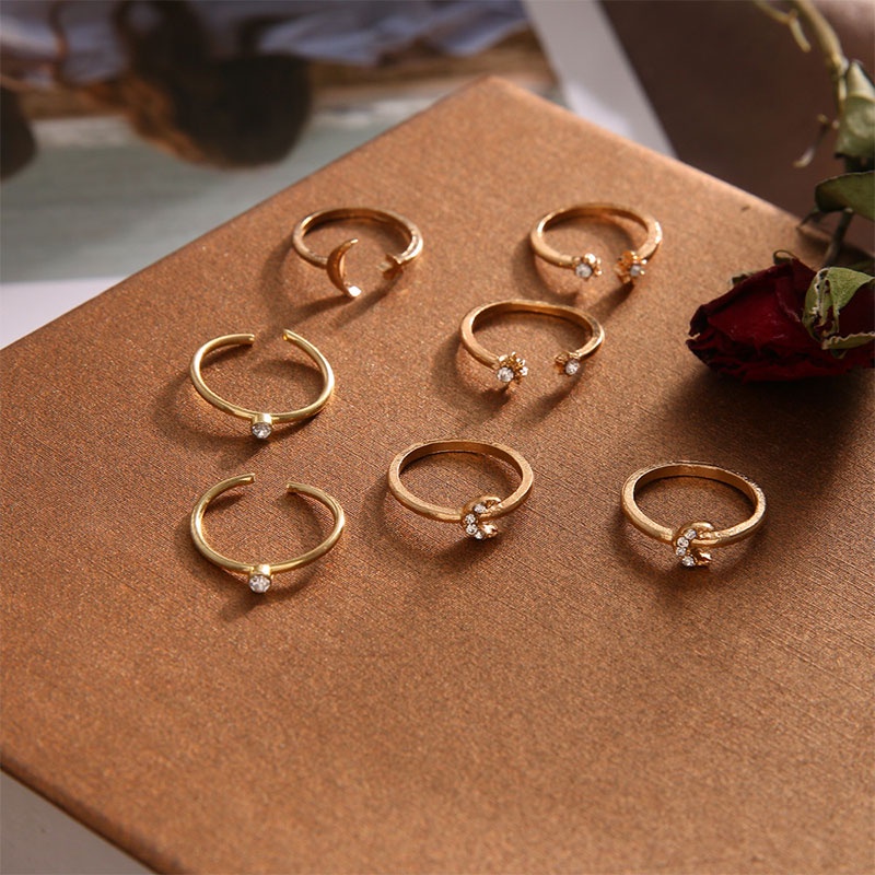 [✅READY STOCK] 7 Piece Cincin Set Kupu-kupu Bintang Bulan Korea Retro Bohemian Mewah Pernikahan Perhiasan Aksesoris Fashion Penjualan Panas Mode