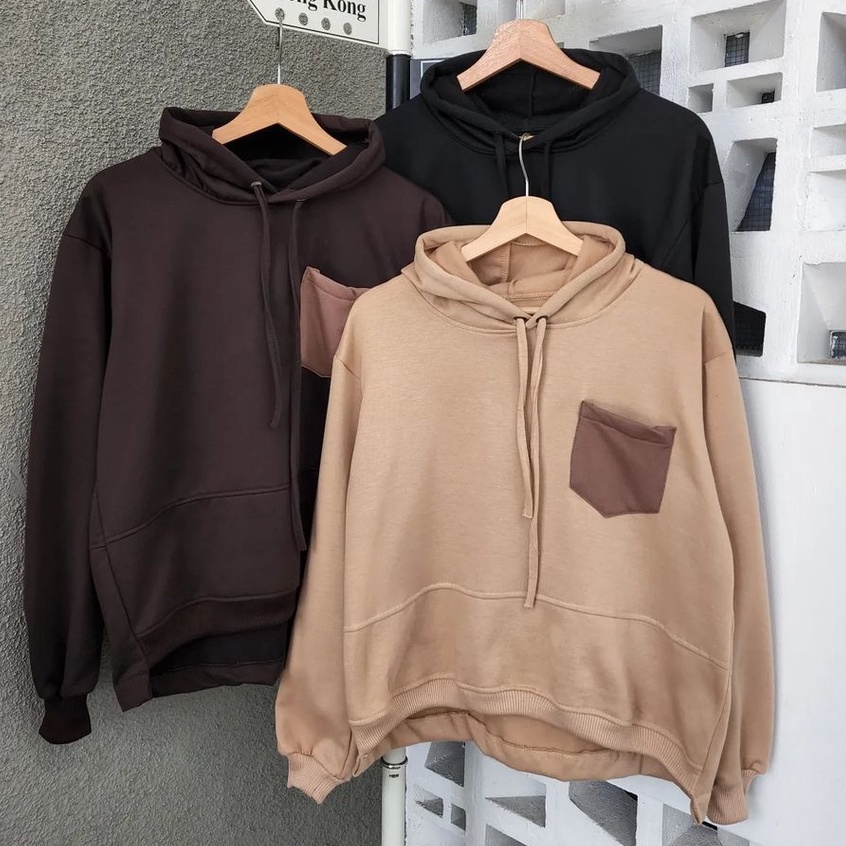 Hoodie Trendy Wanita Terbaru Mocha Pocky Bahan Pleece Korean Style