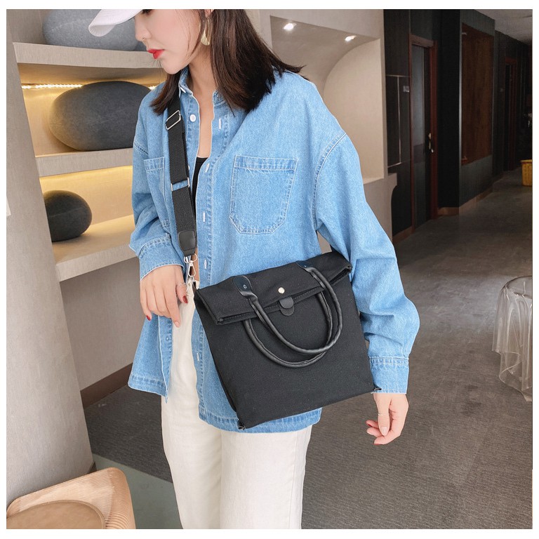 TB-19 tas kanvas canvas bahu jinjing wanita polos import korea jepang