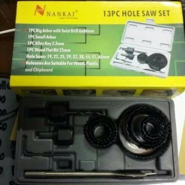 HOLESAW KIT HOLE SAW KIT NANKAI 13 PCS MATA BOR KAYU MATA BOR PELUBANG KAYU NANKAI 13PCS