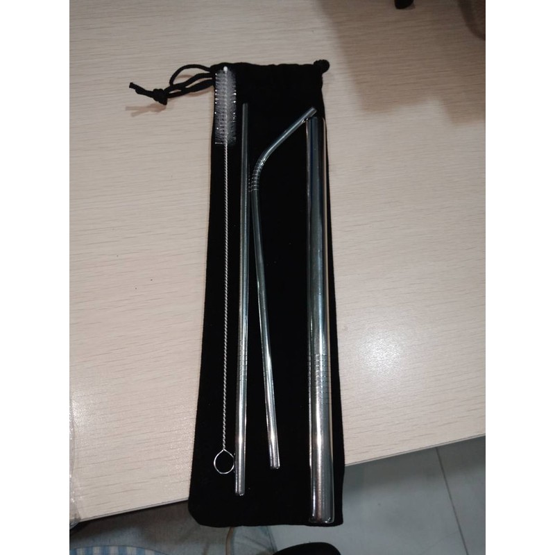 Paket Sedotan Stainless Straw 5 in 1 Murah Termurah Laris Terlaris