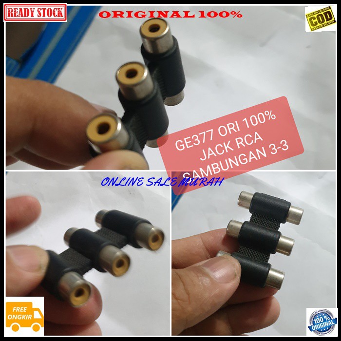 G377 Jack rca 3in1 audio spliter konektor splitter aux conektor acc handphone hp jek jack laptop komputer smule multi original cewe cowo adapter sambungan sound extension penyambung suara headset headphone converter male canon dvd ampli stereo ma