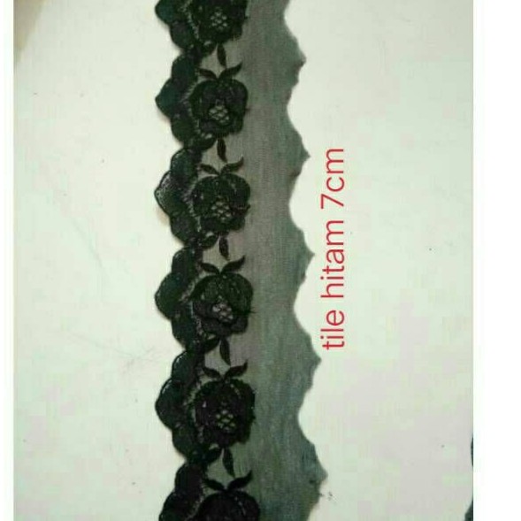 Renda tile/ renda tile bordir hitam 7cm, roll 15yard (13.5 meter).