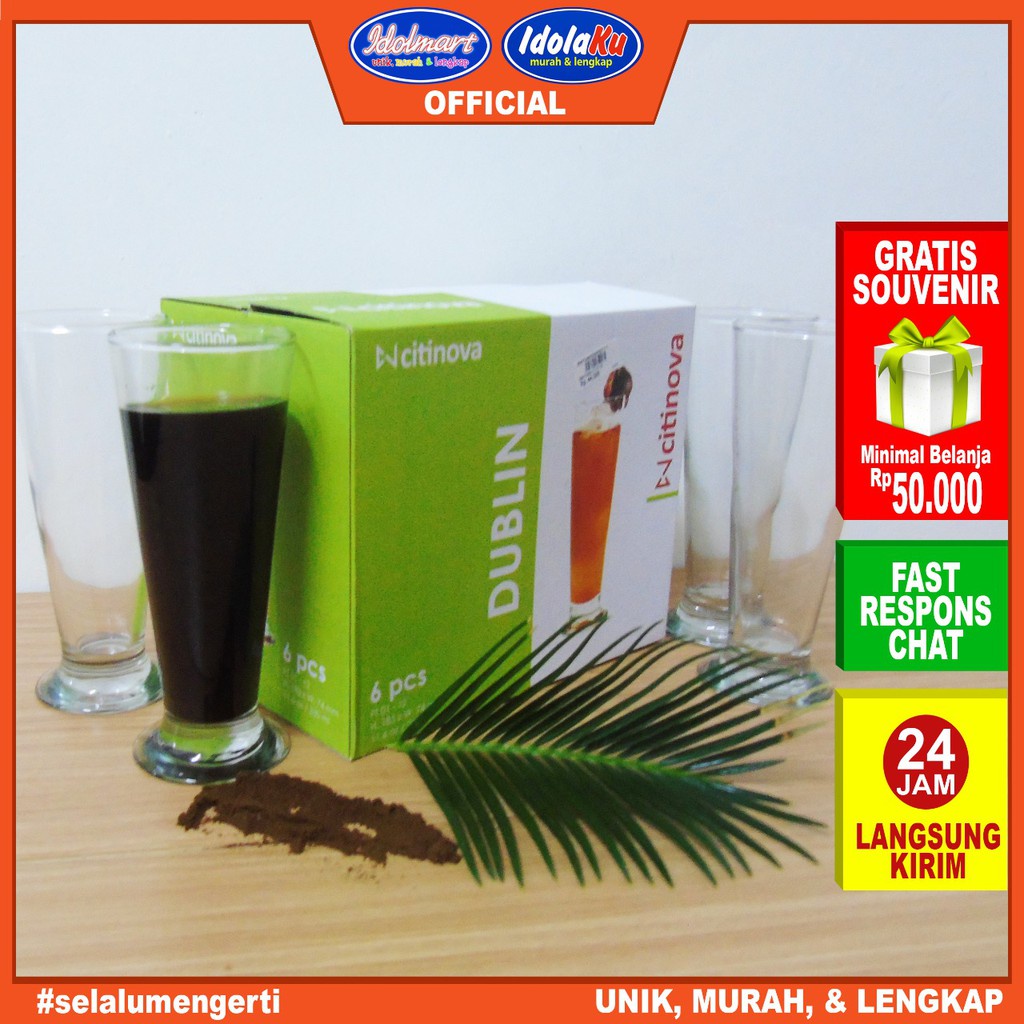 IDOLAKU Citinova Gelas Dublin Isi 6 Pcs Gelas Set Isi 6 Gelas Kado Gelas Kaca Gelas Jus kopi Teh