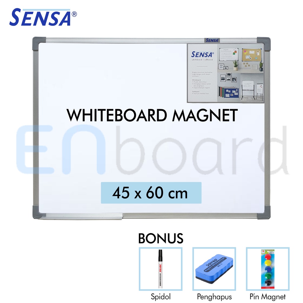 papan tulis whiteboard   white board gantung magnet single face sensa 45 x 60 cm