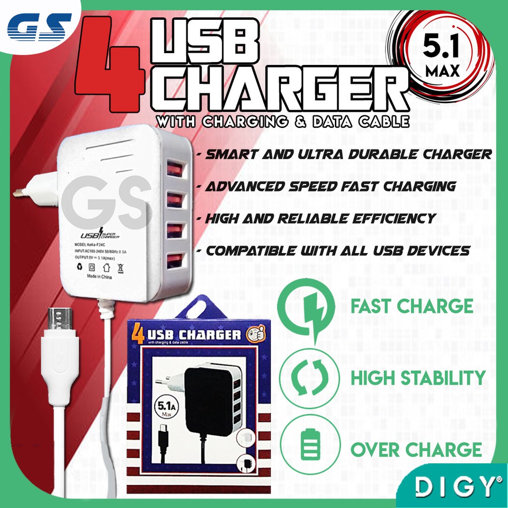 Charger 4 USB 5.1 A Keke Fast Charging