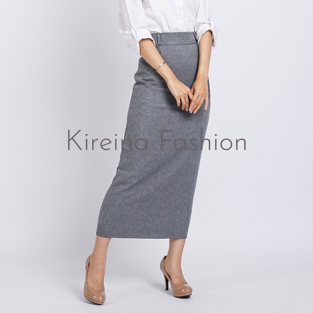 Rok Span Wanita Rempel Rok Kerja Wanita Skirt Polos Bahan Semi Wol | Kireina Fashion