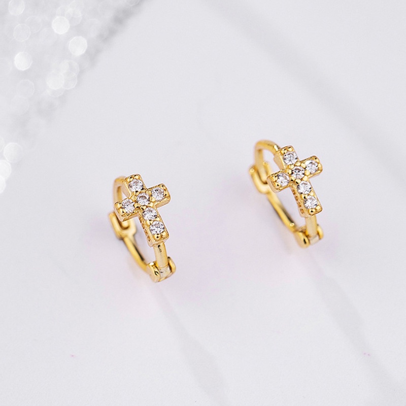 Anting Bulat Mini Lapis Emas 14k Hias Cubic Zirconia Untuk Wanita -PD