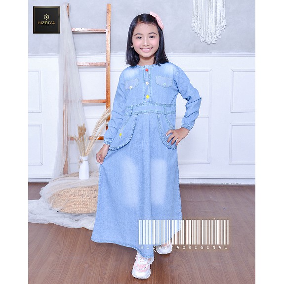 Dress / Gaun Panjang Gamis Maxi Jeans Anak Perempuan untuk umur 2thn - 10 thn original by HIZBIYA