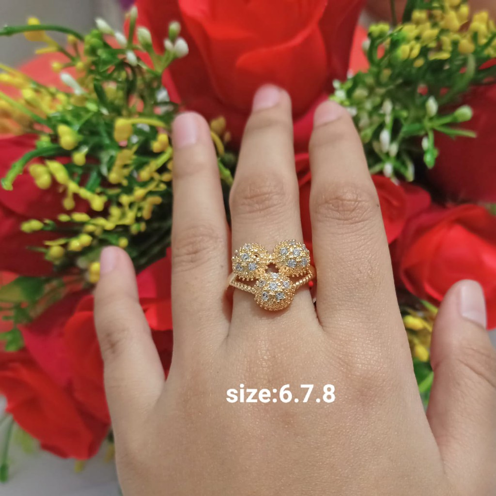 Cincin Dewasa Permata Motif Bola perhiasan wanita Gold dan Silver limited edition (COD)