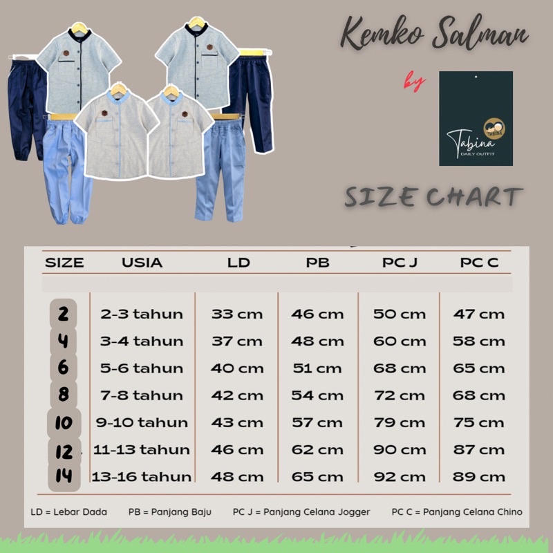 Setelan Koko Anak Lengan Pendek Tabina Seri Salman dan Hafiz usia 1 tahun hingga 14 tahun Remaja