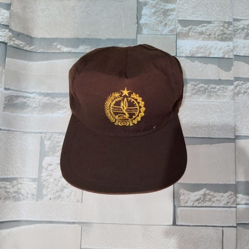 Topi Pramuka Coklat Polos SD logo bordir unisex