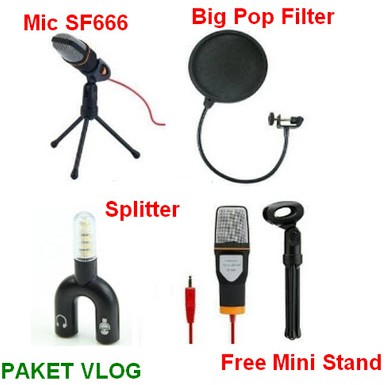 PAKET LIVE STREAMING DAN REKAMAN MIC KONDENSER SF666 [1] + TRIPOD, POP FILTER (FREE SPLITTER+EARPHONE)