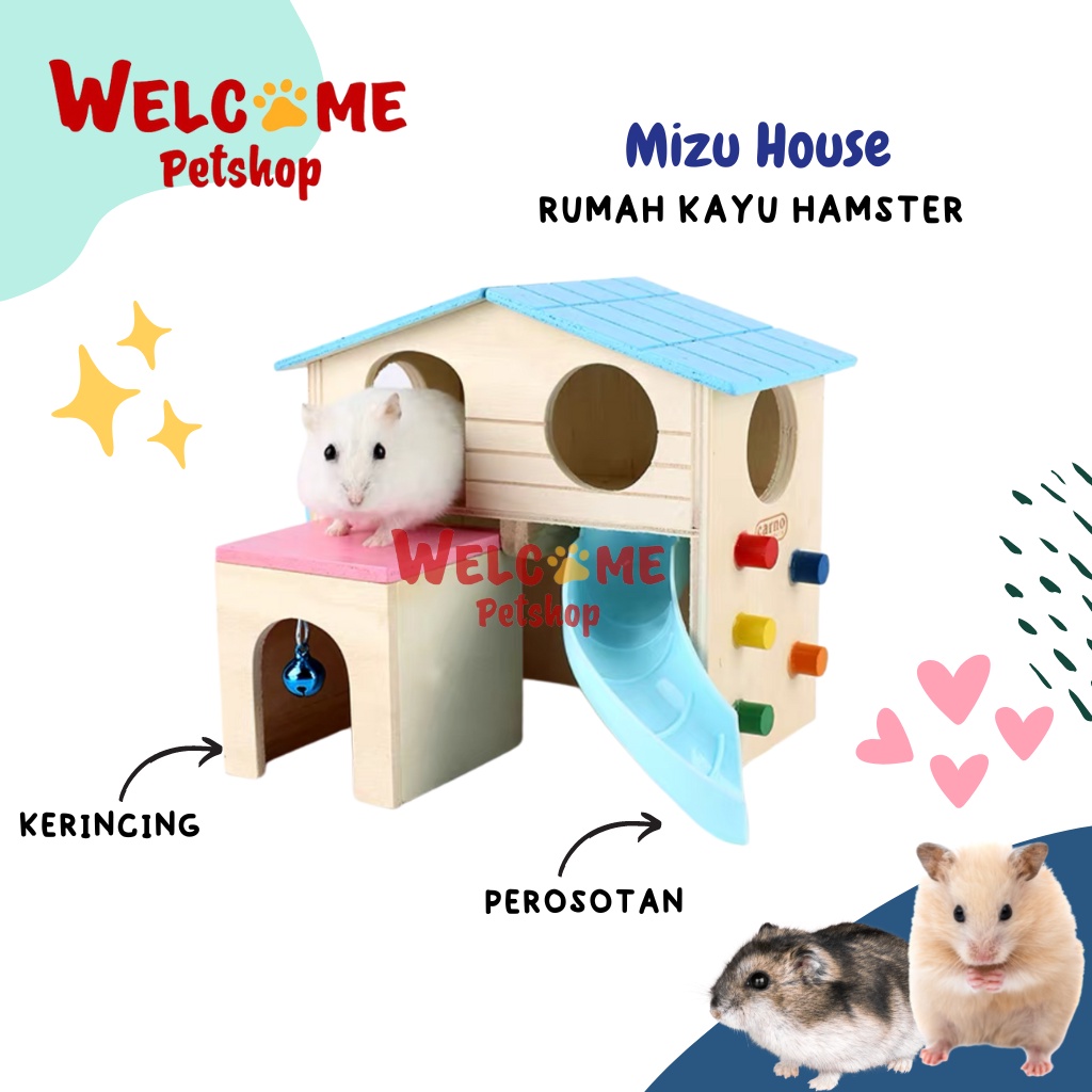 Mizu House Rumah Kayu Hamster Perosotan Mainan Kandang Hamster