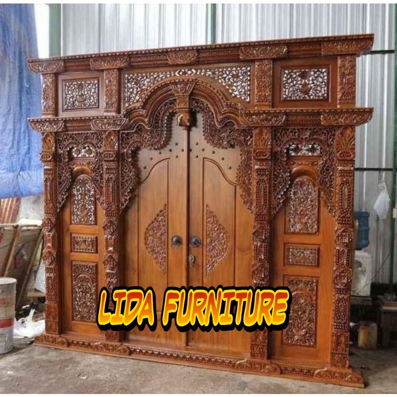 pintu gapura rumah gebyok jati ukir jepara ukuran 3meter sudah finishing
