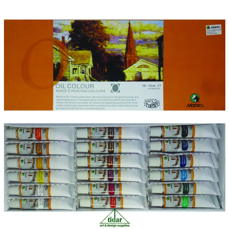 Cat Minyak Maries / Maries Oil Colour / Color Set 18 x 12 ML Tube