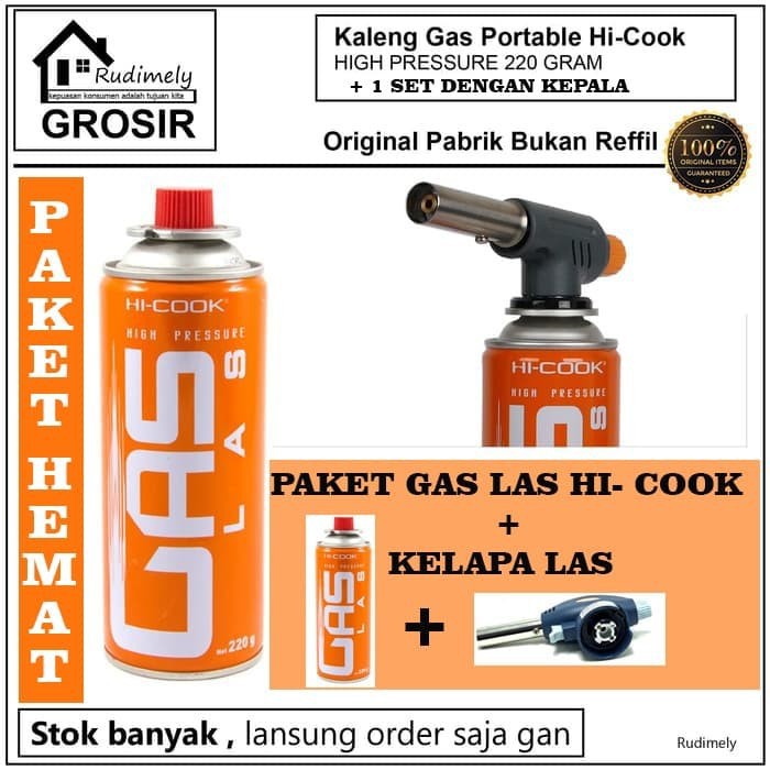 KEPALA GAS POTABLE SET+ TABUNG GAS HI COOK PORTABLE LAS( gas orange +kepala otomatis orange)